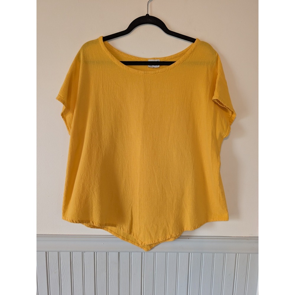 Oh My Gauze Grace Cotton Top Women Large Mustard Yellow Lagenlook Artsy Boho